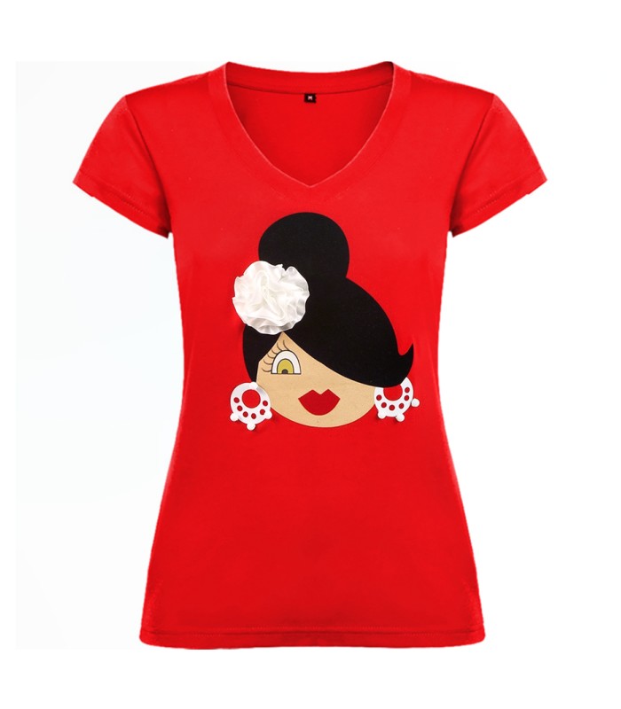 Camiseta pico moño rojo