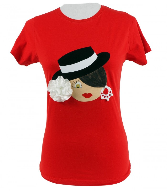 Camiseta cuello redondo sombrero rojo