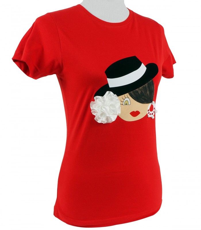 Camiseta cuello redondo sombrero rojo