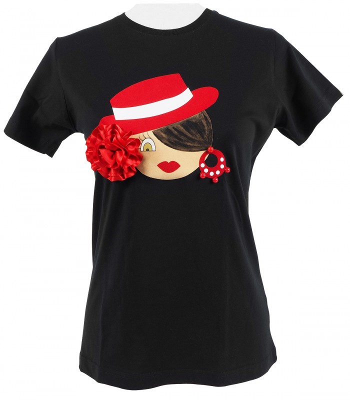 Camiseta cuello redondo sombrero negra