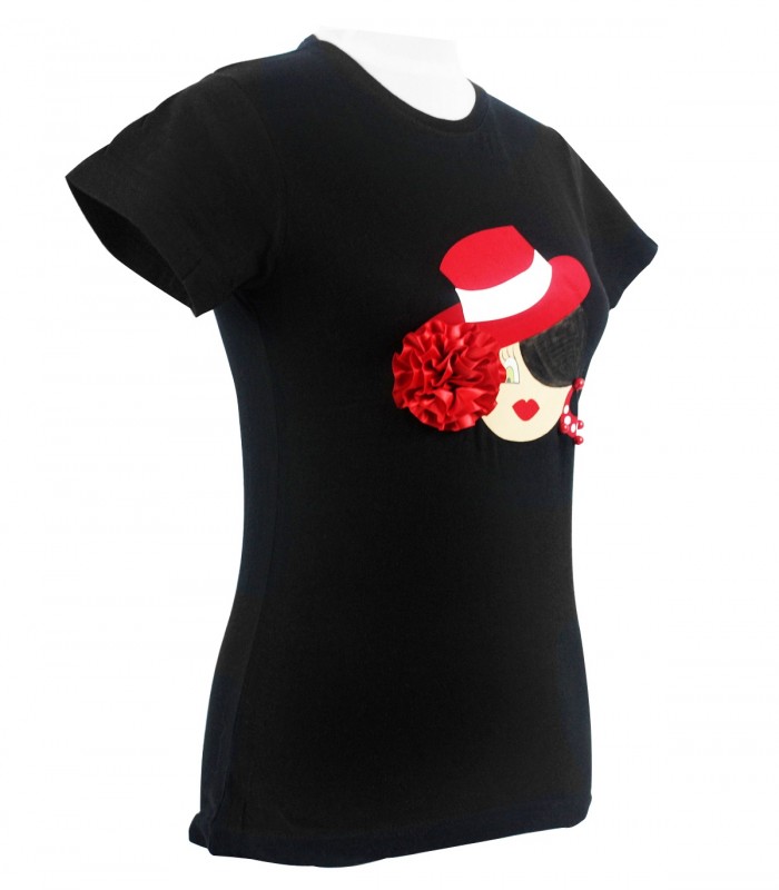 Camiseta cuello redondo sombrero negra