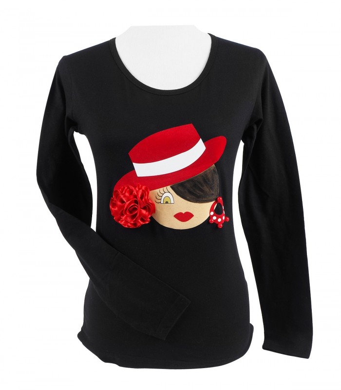 Camiseta m/l sombrero negra