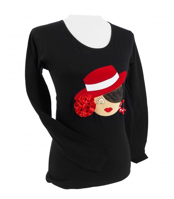 Camiseta m/l sombrero negra