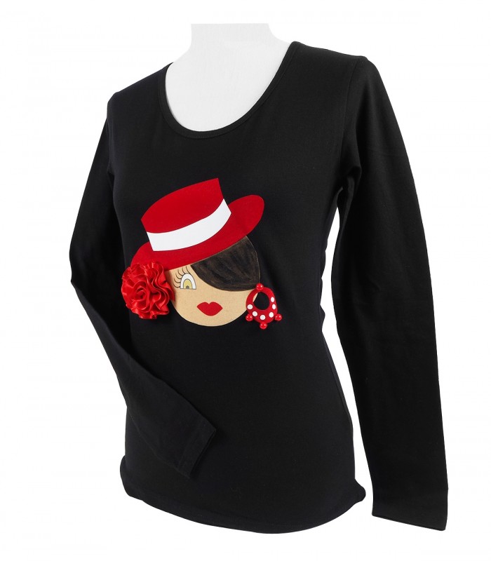Camiseta m/l sombrero negra