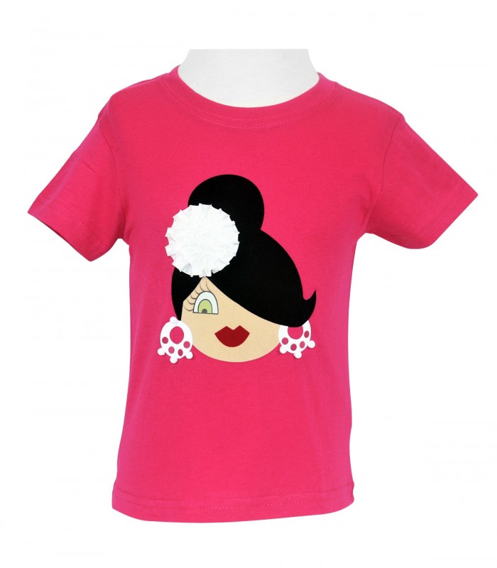Camiseta niña moño fucsia