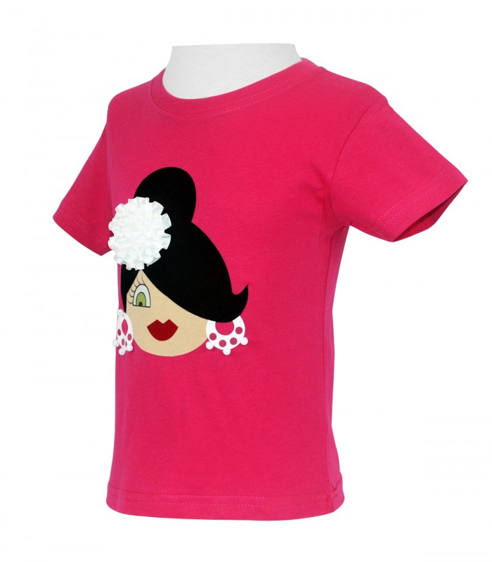 Camiseta niña moño fucsia