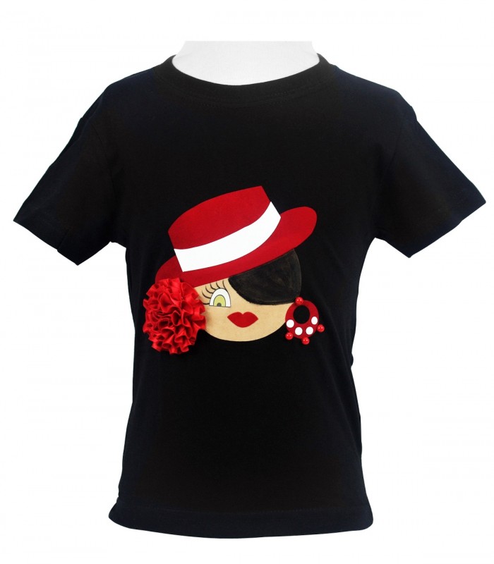 Camiseta niña negra sombrero