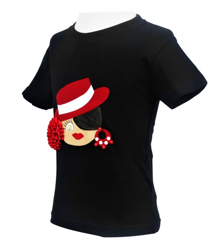 Camiseta niña negra sombrero
