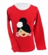 Camiseta niña m/l moño rojo