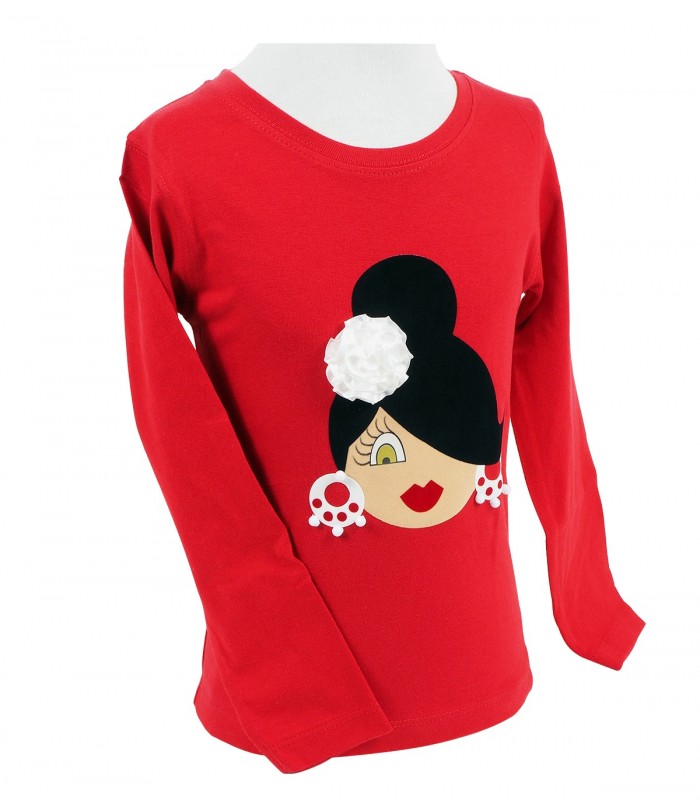 Camiseta niña m/l moño rojo