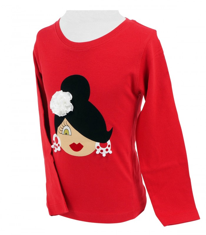 Camiseta niña m/l moño rojo