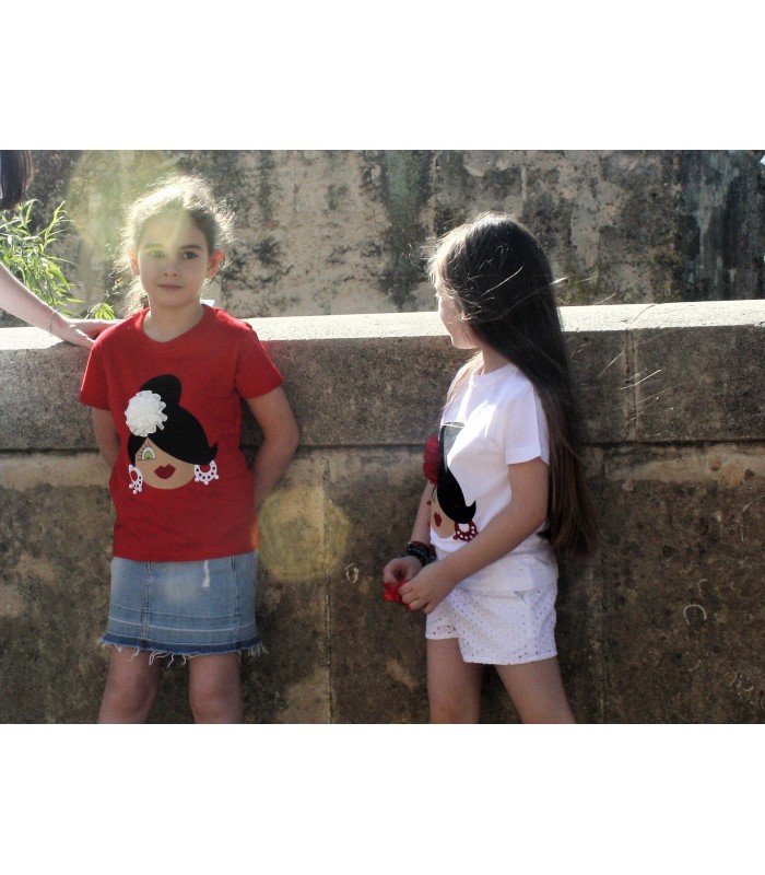 Camiseta niña moño rojo