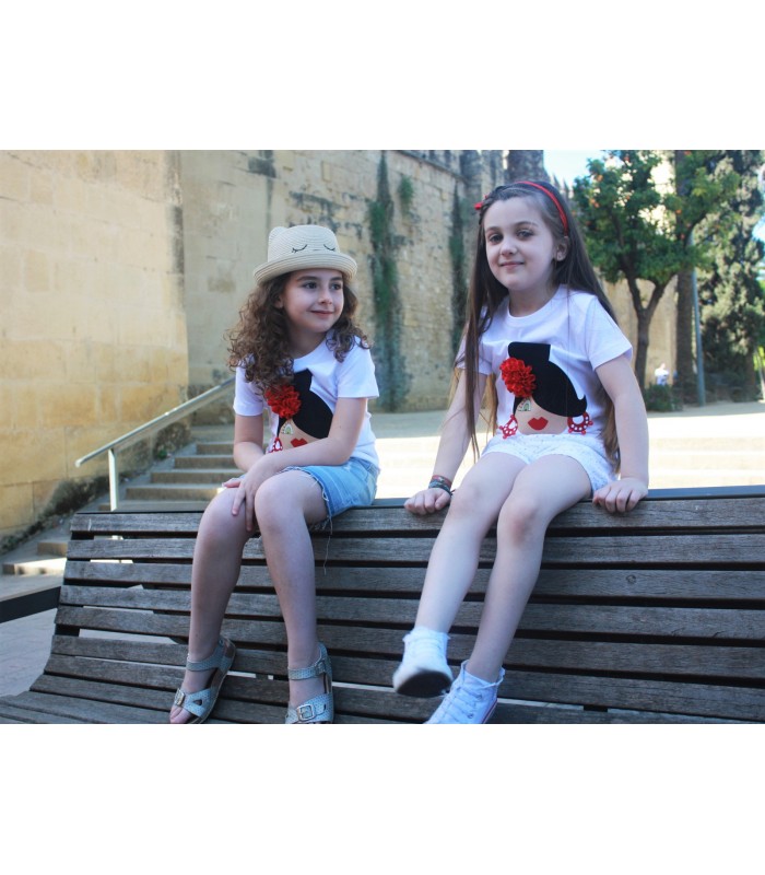 Camiseta niña moño blanco/ rojo