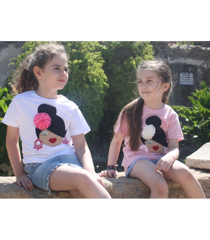 Camiseta niña moño rosa