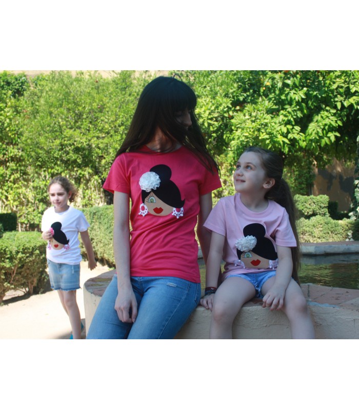 Camiseta niña moño fucsia