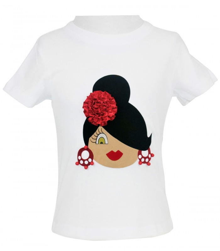 Camiseta niña moño blanco/ rojo