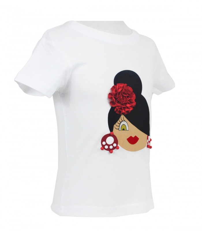 Camiseta niña moño blanco/ rojo