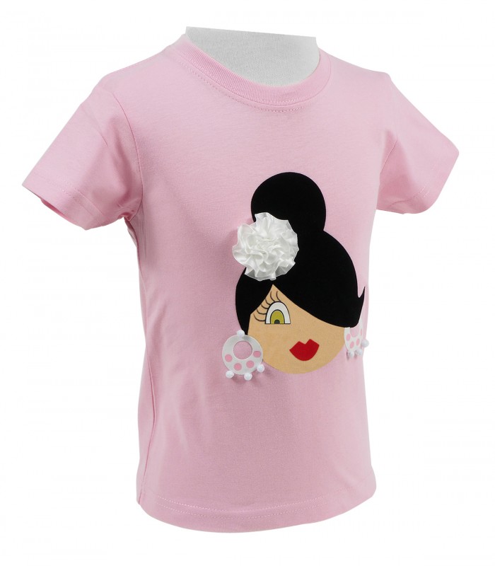 Camiseta niña moño rosa