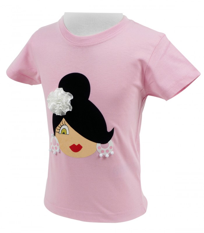 Camiseta niña moño rosa