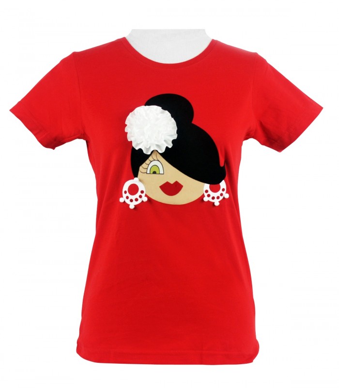Camiseta cuello redondo moño rojo
