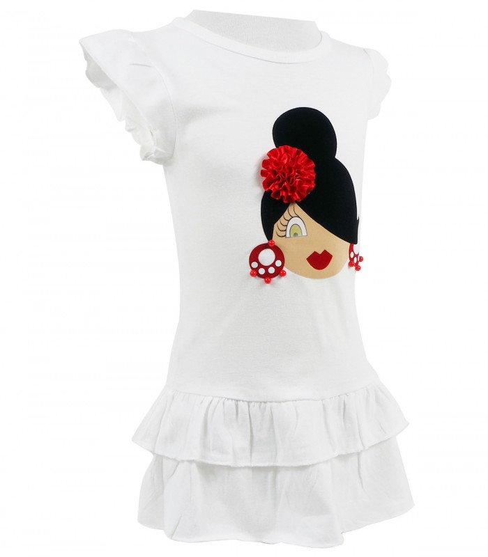 Vestido blanco y flor roja