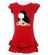 Vestido rojo y flor blanca