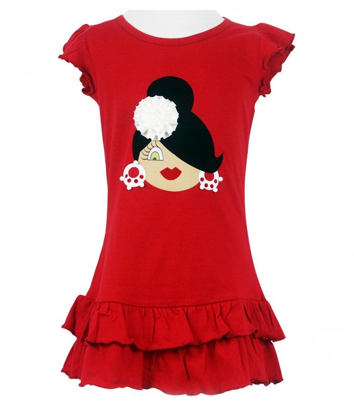 Vestido rojo y flor blanca