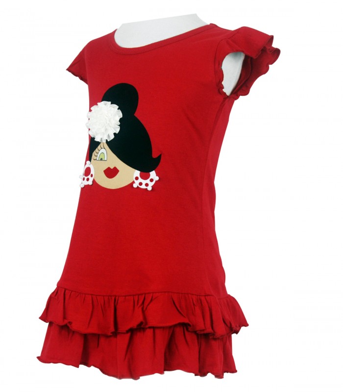 Vestido rojo y flor blanca