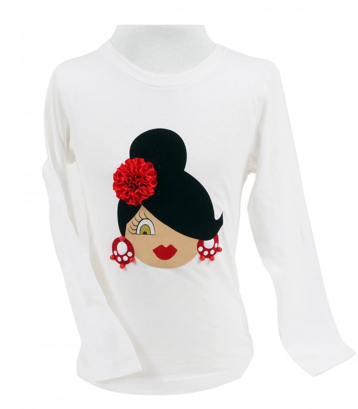 Camiseta niña m/l moño blanco/rojo