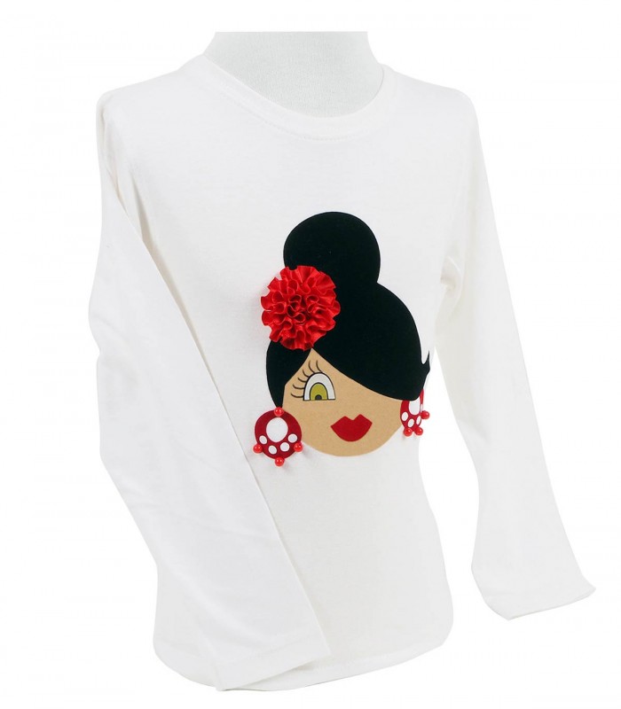 Camiseta niña m/l moño blanco/rojo