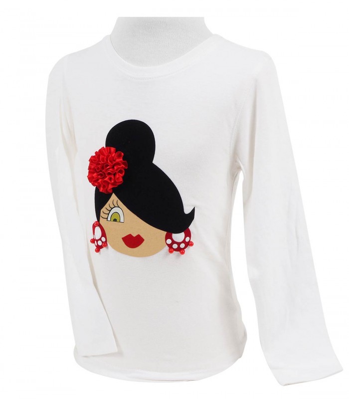Camiseta niña m/l moño blanco/rojo